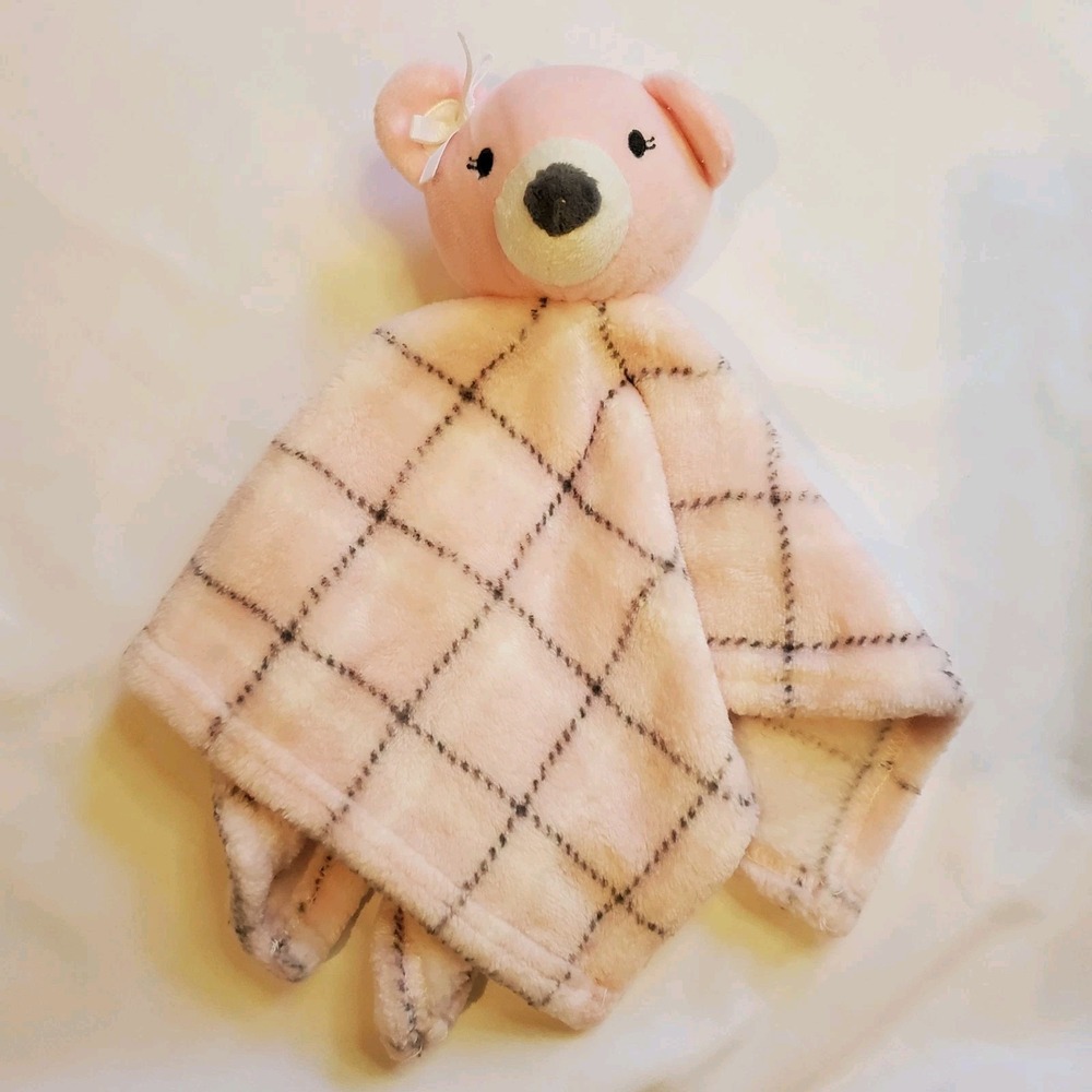 HB Teddy Bear Lovey Pink Plaid 13" Baby Security Blanket Hudson Bay